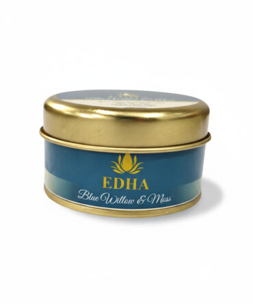 Blue Willow & Moss Golden Tin Jar Candle   | 100% Soy Wax   | 85gm   | 12-Hour Burn