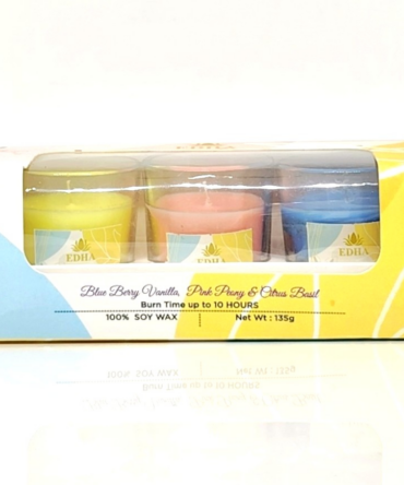 Pack Of 3 | Votive Glass Candle | 135g Total 100% Soy Wax | 10-Hour Burn