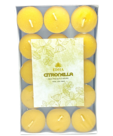 Pack of 30 | T-Lite Scented Candles with Citronella |  100% SoyWax | 4-Hour Burn Time