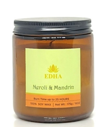 Aromatherapy Mason Jar Candle with Screw Lid | 175g 100% Soy Wax | 25-Hour Burn | Neroli & Mandrin