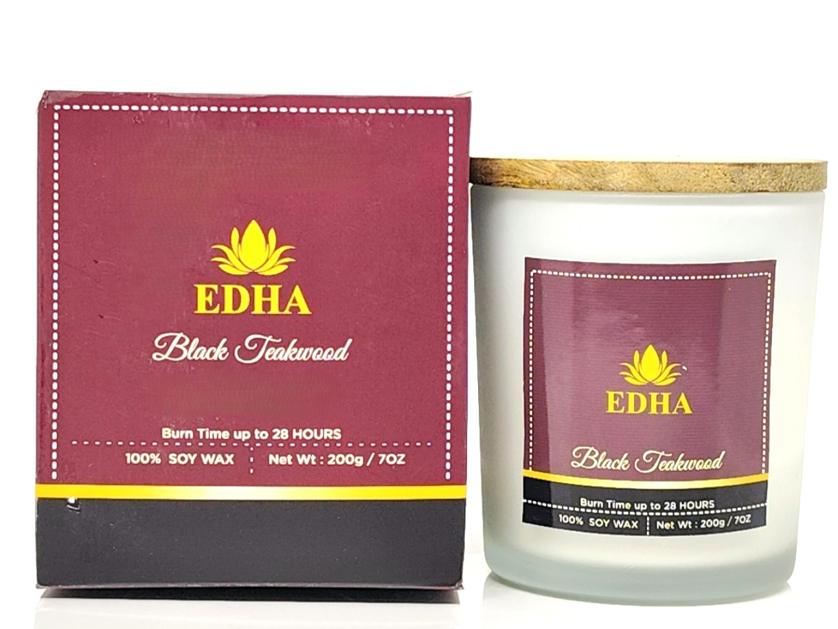Black Teakwood Glass Jar Candle | 100% Natural Soy Wax | 200g / 7Oz - Image 2