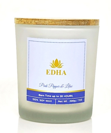Pink Pepper & Lilac Glass Jar Candle | 100% Natural Soy Wax | 200g / 7Oz