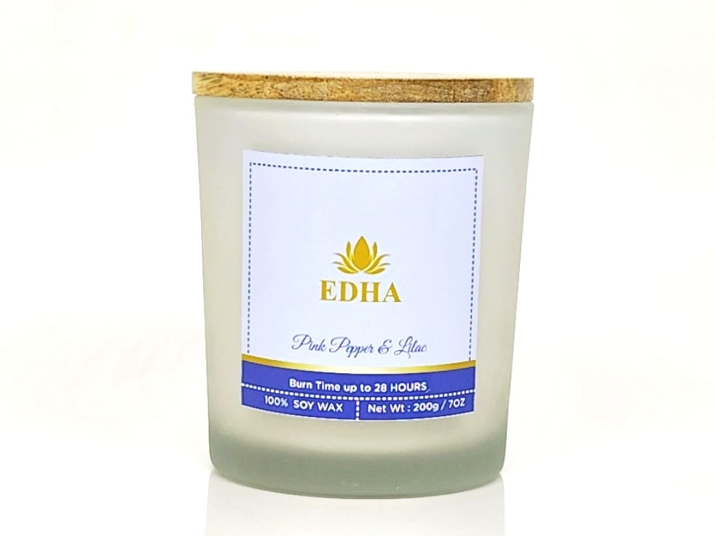 Pink Pepper & Lilac Glass Jar Candle | 100% Natural Soy Wax | 200g / 7Oz