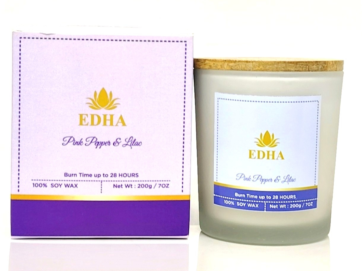 Pink Pepper & Lilac Glass Jar Candle | 100% Natural Soy Wax | 200g / 7Oz - Image 2
